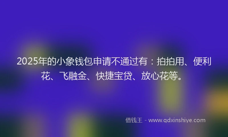 2025年的小象钱包申请不通过有：拍拍用、便利花、飞融金、快捷宝贷、放心花等。