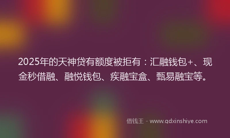 2025年的天神贷有额度被拒有：汇融钱包+、现金秒借融、融悦钱包、疾融宝盒、甄易融宝等。