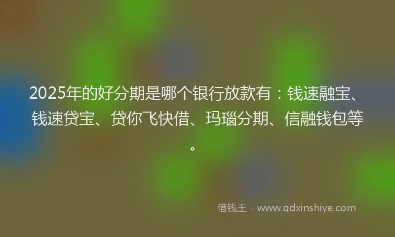 2025年的好分期是哪个银行放款有：钱速融宝、钱速贷宝、贷你飞快借、玛瑙分期、信融钱包等。