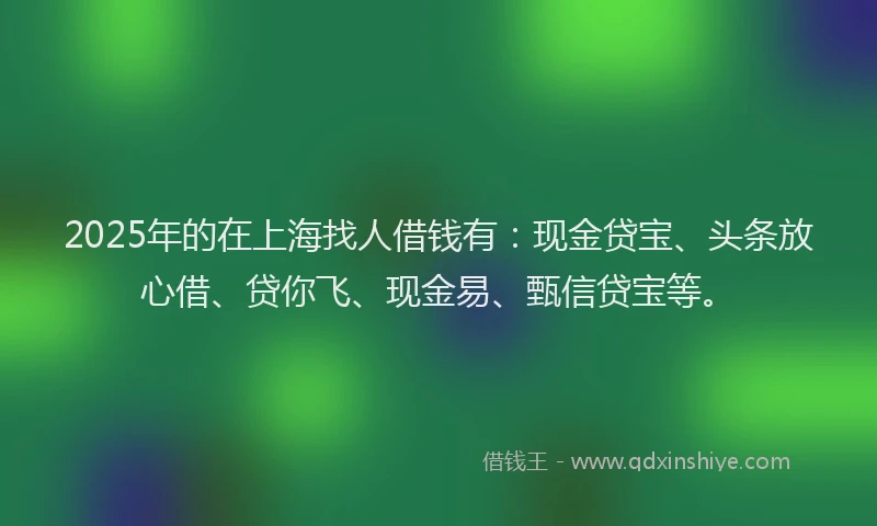 2025年的在上海找人借钱有：现金贷宝、头条放心借、贷你飞、现金易、甄信贷宝等。