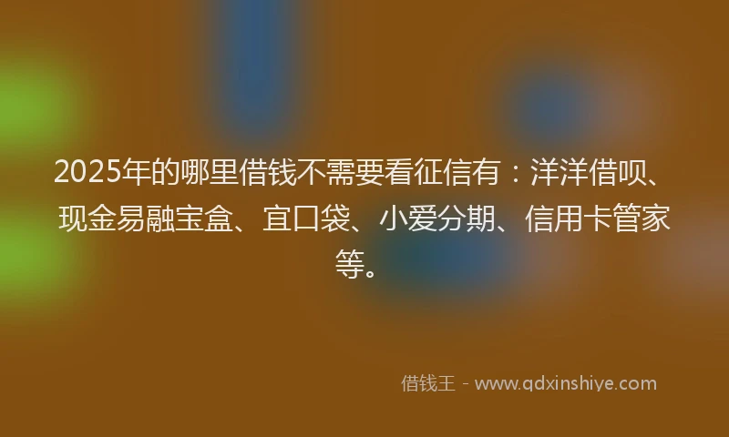 2025年的哪里借钱不需要看征信有：洋洋借呗、现金易融宝盒、宜口袋、小爱分期、信用卡管家等。