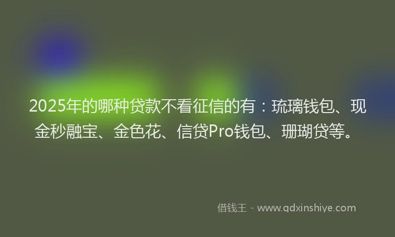 2025年的哪种贷款不看征信的有：琉璃钱包、现金秒融宝、金色花、信贷Pro钱包、珊瑚贷等。