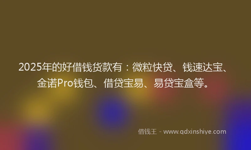 2025年的好借钱货款有：微粒快贷、钱速达宝、金诺Pro钱包、借贷宝易、易贷宝盒等。
