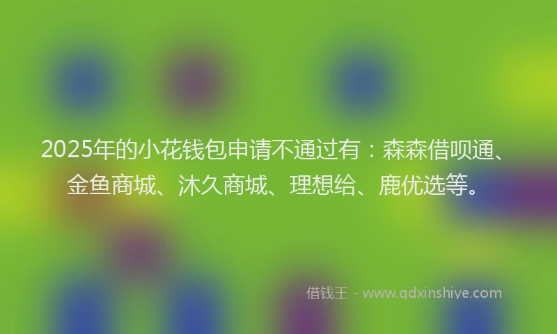 2025年的小花钱包申请不通过有：森森借呗通、金鱼商城、沐久商城、理想给、鹿优选等。