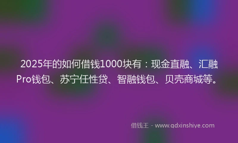 2025年的如何借钱1000块有：现金直融、汇融Pro钱包、苏宁任性贷、智融钱包、贝壳商城等。
