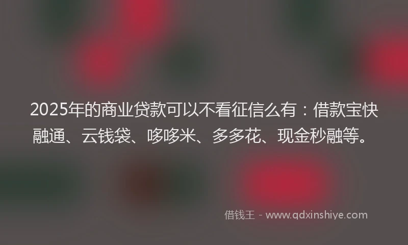 2025年的商业贷款可以不看征信么有：借款宝快融通、云钱袋、哆哆米、多多花、现金秒融等。