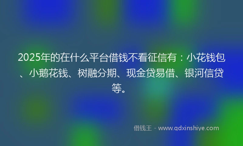 2025年的在什么平台借钱不看征信有：小花钱包、小鹅花钱、树融分期、现金贷易借、银河信贷等。