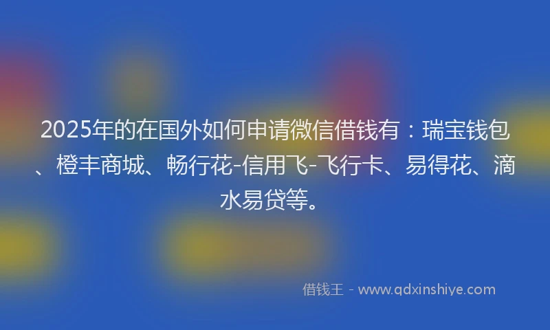 2025年的在国外如何申请微信借钱有：瑞宝钱包、橙丰商城、畅行花-信用飞-飞行卡、易得花、滴水易贷等。