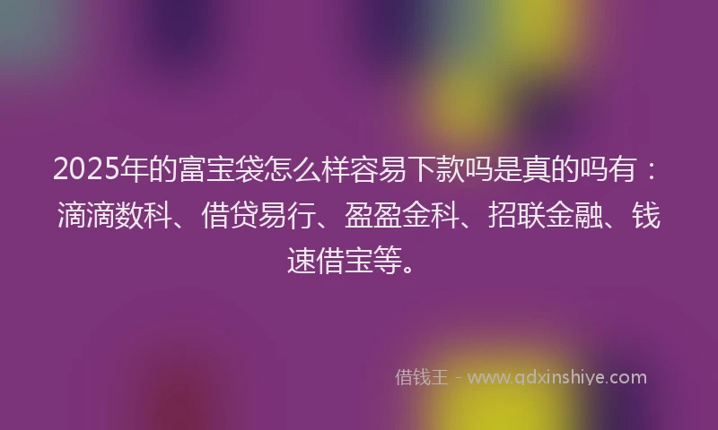 2025年的富宝袋怎么样容易下款吗是真的吗有：滴滴数科、借贷易行、盈盈金科、招联金融、钱速借宝等。
