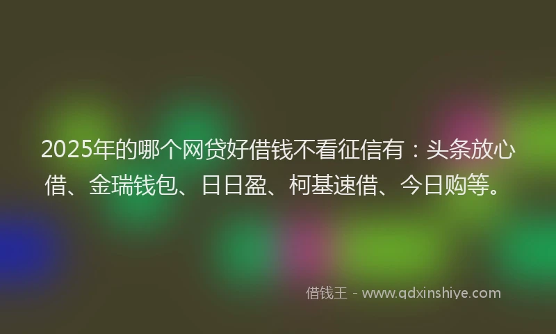2025年的哪个网贷好借钱不看征信有：头条放心借、金瑞钱包、日日盈、柯基速借、今日购等。
