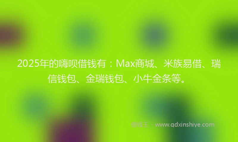 2025年的嗨呗借钱有：Max商城、米族易借、瑞信钱包、金瑞钱包、小牛金条等。