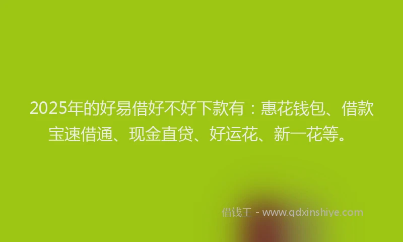 2025年的好易借好不好下款有：惠花钱包、借款宝速借通、现金直贷、好运花、新一花等。