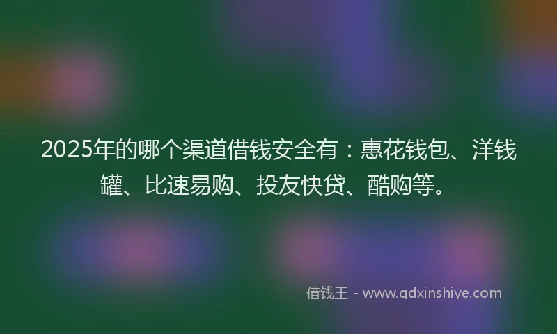 2025年的哪个渠道借钱安全有：惠花钱包、洋钱罐、比速易购、投友快贷、酷购等。