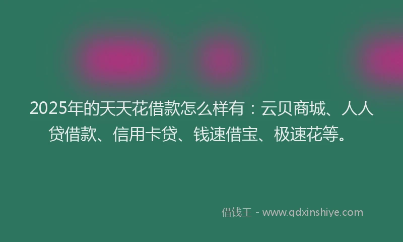 2025年的天天花借款怎么样有：云贝商城、人人贷借款、信用卡贷、钱速借宝、极速花等。