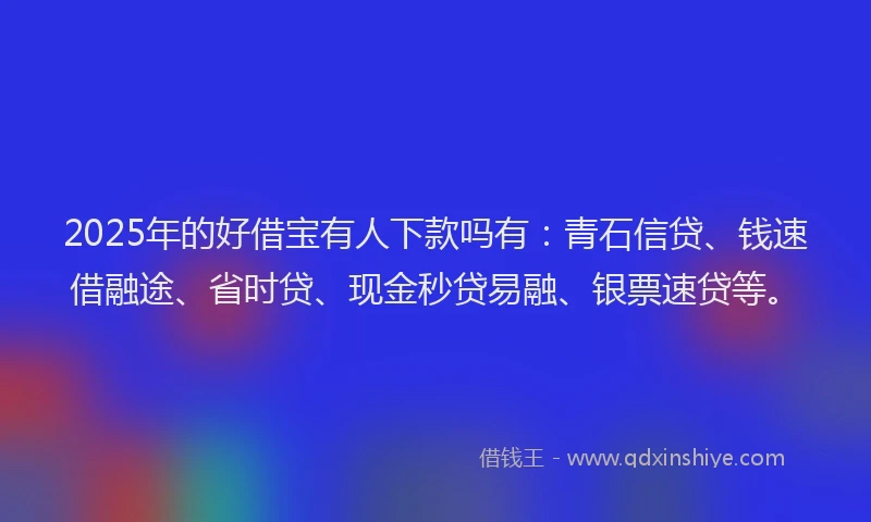 2025年的好借宝有人下款吗有：青石信贷、钱速借融途、省时贷、现金秒贷易融、银票速贷等。