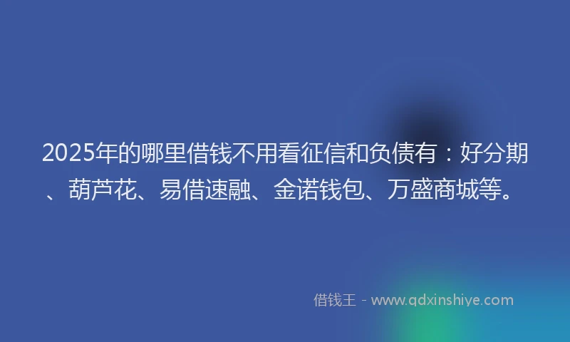 2025年的哪里借钱不用看征信和负债有：好分期、葫芦花、易借速融、金诺钱包、万盛商城等。