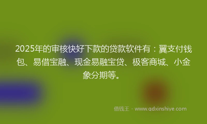 2025年的审核快好下款的贷款软件有：翼支付钱包、易借宝融、现金易融宝贷、极客商城、小金象分期等。