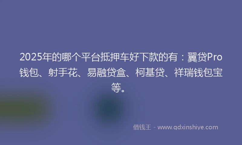 2025年的哪个平台抵押车好下款的有：翼贷Pro钱包、射手花、易融贷盒、柯基贷、祥瑞钱包宝等。