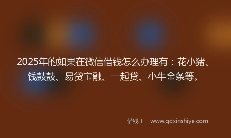 2025年的如果在微信借钱怎么办理有：花小猪、钱鼓鼓、易贷宝融、一起贷、小牛金条等。