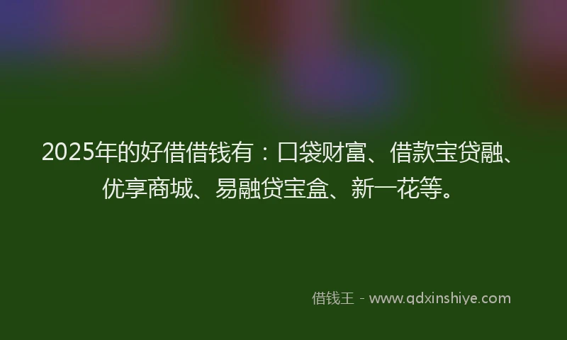 2025年的好借借钱有：口袋财富、借款宝贷融、优享商城、易融贷宝盒、新一花等。