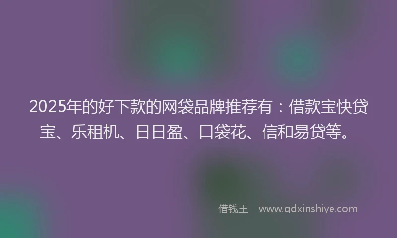 2025年的好下款的网袋品牌推荐有：借款宝快贷宝、乐租机、日日盈、口袋花、信和易贷等。