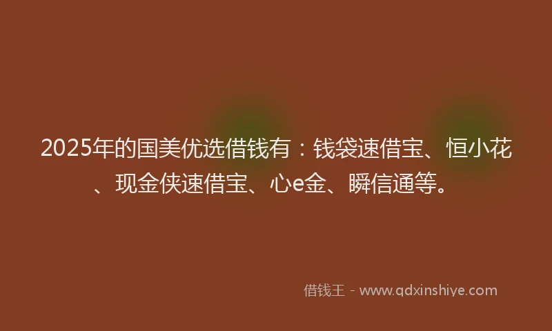 2025年的国美优选借钱有：钱袋速借宝、恒小花、现金侠速借宝、心e金、瞬信通等。