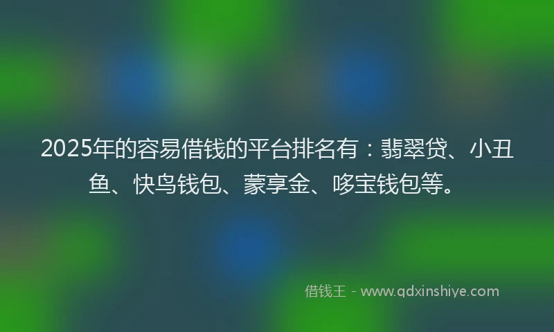 2025年的容易借钱的平台排名有：翡翠贷、小丑鱼、快鸟钱包、蒙享金、哆宝钱包等。