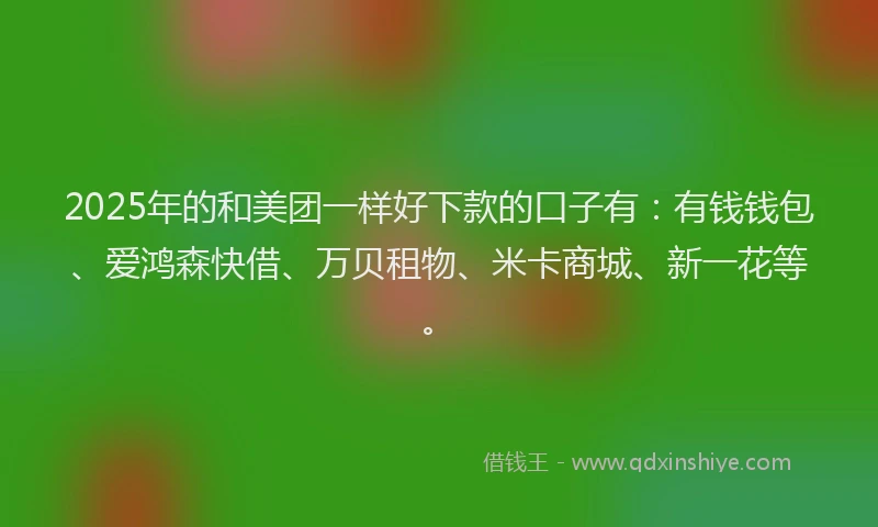 2025年的和美团一样好下款的口子有：有钱钱包、爱鸿森快借、万贝租物、米卡商城、新一花等。