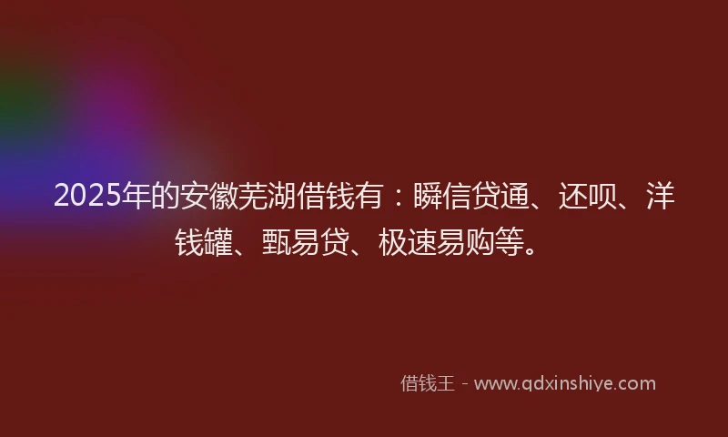 2025年的安徽芜湖借钱有：瞬信贷通、还呗、洋钱罐、甄易贷、极速易购等。