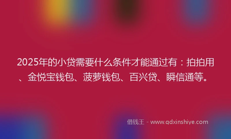 2025年的小贷需要什么条件才能通过有：拍拍用、金悦宝钱包、菠萝钱包、百兴贷、瞬信通等。