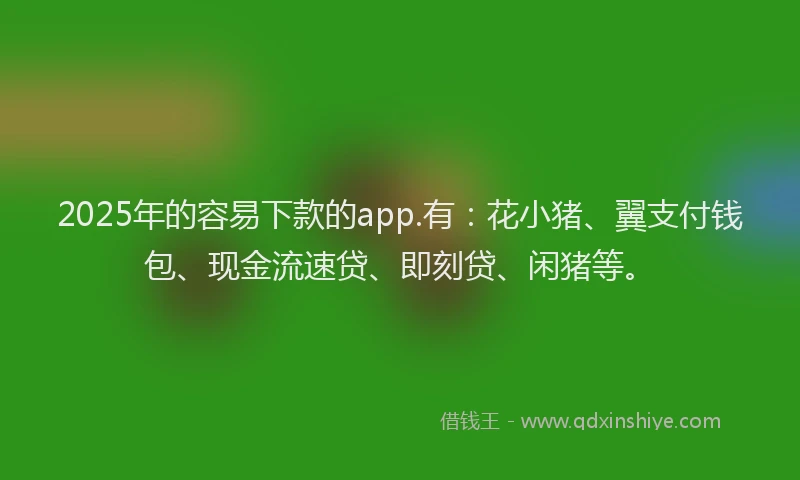 2025年的容易下款的app.有：花小猪、翼支付钱包、现金流速贷、即刻贷、闲猪等。