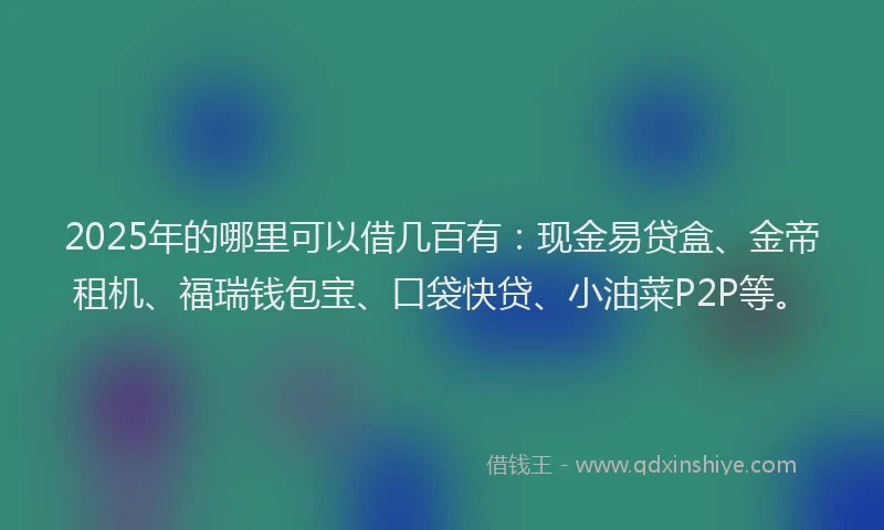 2025年的哪里可以借几百有：现金易贷盒、金帝租机、福瑞钱包宝、口袋快贷、小油菜P2P等。