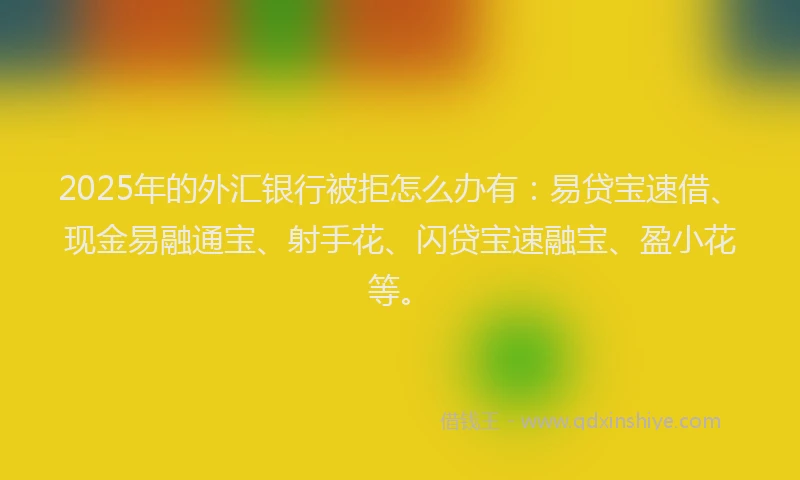 2025年的外汇银行被拒怎么办有：易贷宝速借、现金易融通宝、射手花、闪贷宝速融宝、盈小花等。