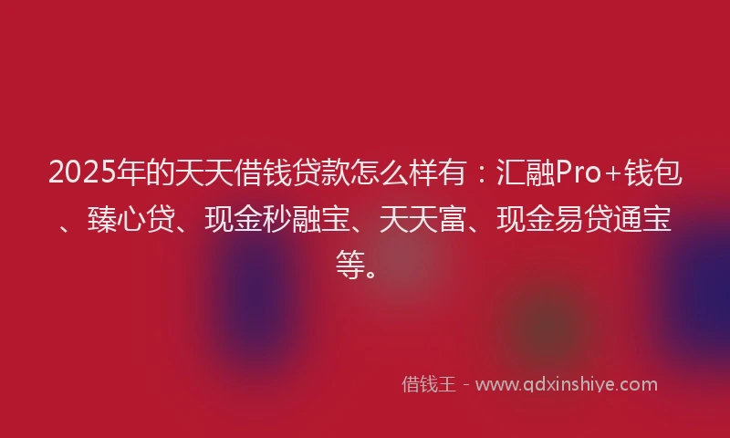 2025年的天天借钱贷款怎么样有：汇融Pro+钱包、臻心贷、现金秒融宝、天天富、现金易贷通宝等。