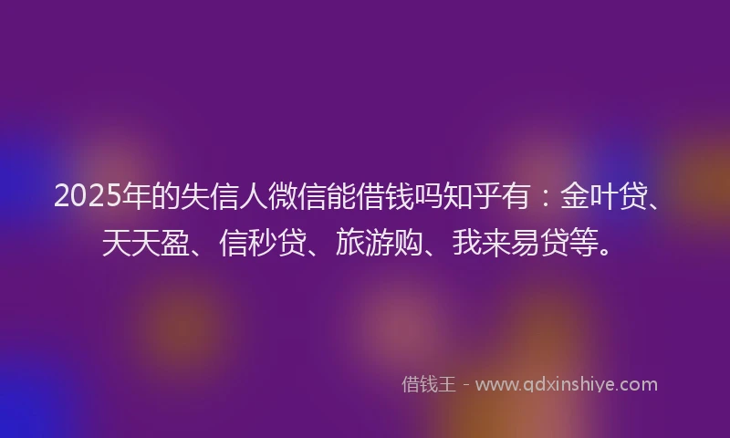 2025年的失信人微信能借钱吗知乎有：金叶贷、天天盈、信秒贷、旅游购、我来易贷等。
