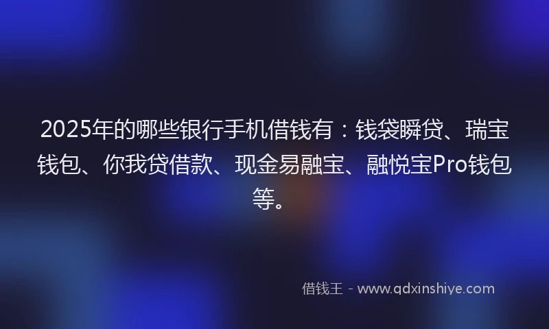 2025年的哪些银行手机借钱有：钱袋瞬贷、瑞宝钱包、你我贷借款、现金易融宝、融悦宝Pro钱包等。