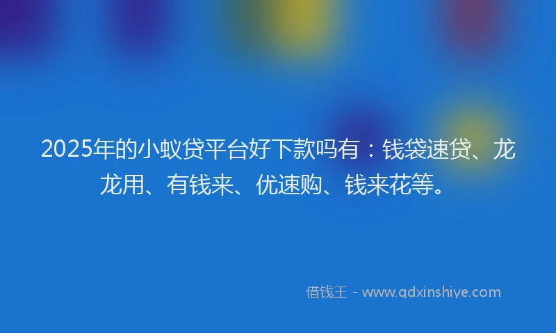 2025年的小蚁贷平台好下款吗有：钱袋速贷、龙龙用、有钱来、优速购、钱来花等。