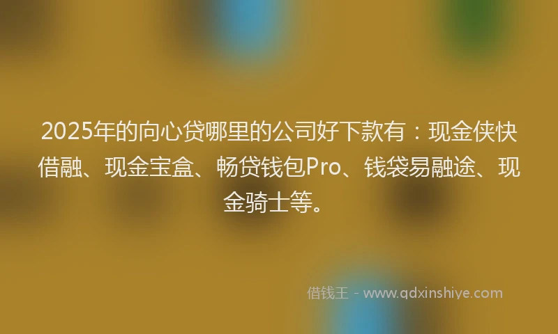 2025年的向心贷哪里的公司好下款有：现金侠快借融、现金宝盒、畅贷钱包Pro、钱袋易融途、现金骑士等。