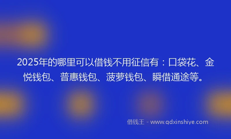 2025年的哪里可以借钱不用征信有：口袋花、金悦钱包、普惠钱包、菠萝钱包、瞬借通途等。
