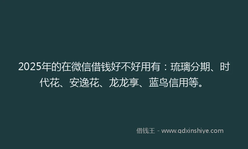 2025年的在微信借钱好不好用有：琉璃分期、时代花、安逸花、龙龙享、蓝鸟信用等。