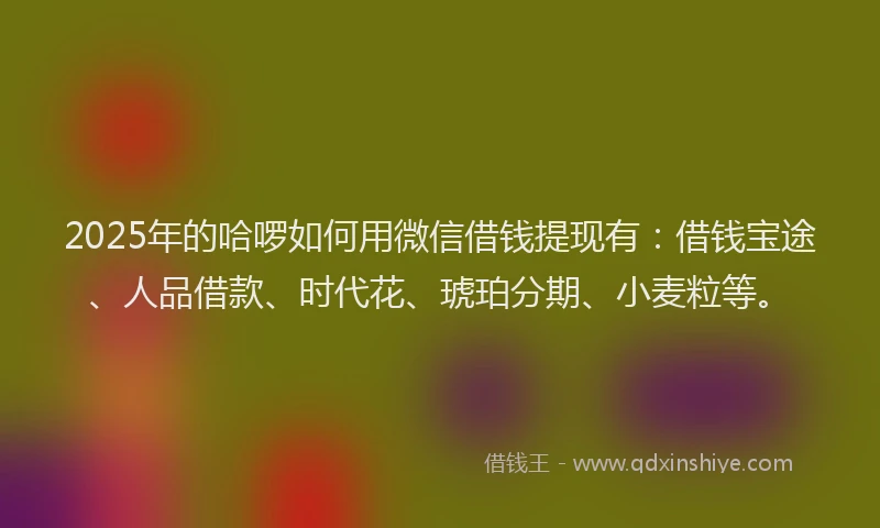 2025年的哈啰如何用微信借钱提现有：借钱宝途、人品借款、时代花、琥珀分期、小麦粒等。