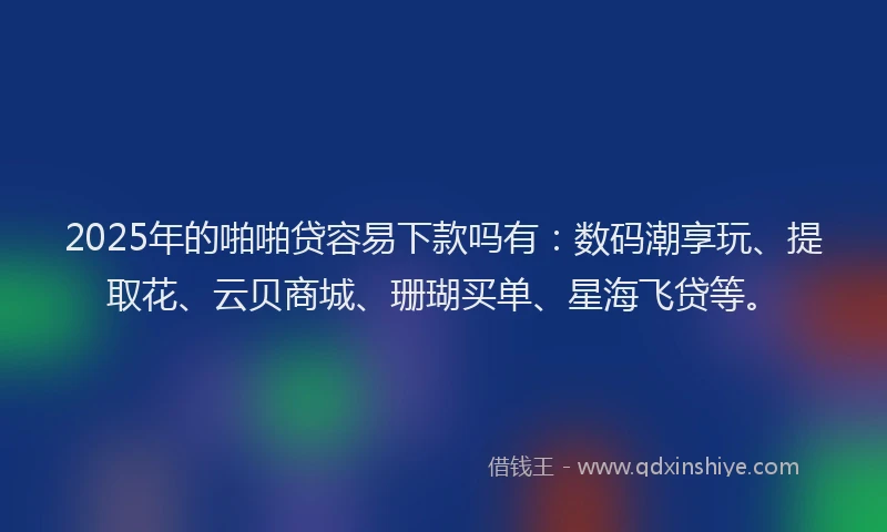 2025年的啪啪贷容易下款吗有：数码潮享玩、提取花、云贝商城、珊瑚买单、星海飞贷等。