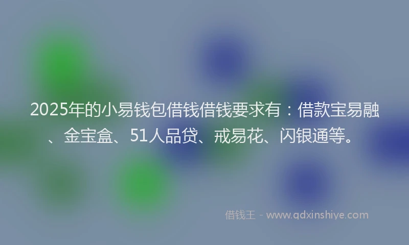 2025年的小易钱包借钱借钱要求有：借款宝易融、金宝盒、51人品贷、戒易花、闪银通等。