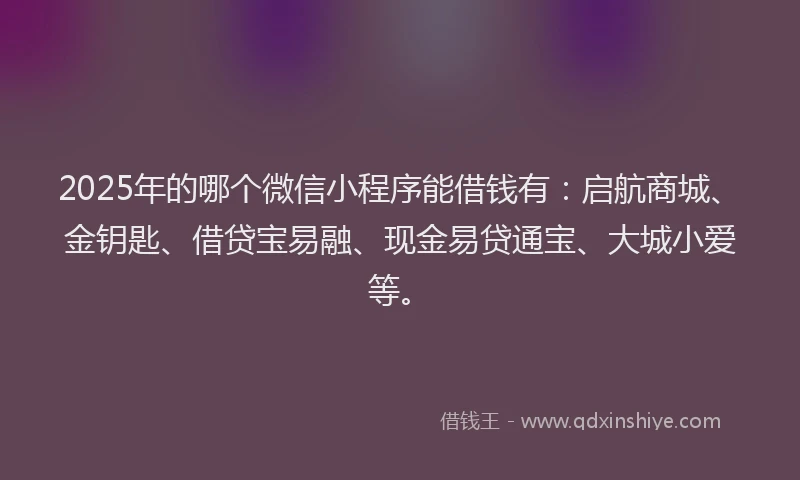 2025年的哪个微信小程序能借钱有：启航商城、金钥匙、借贷宝易融、现金易贷通宝、大城小爱等。