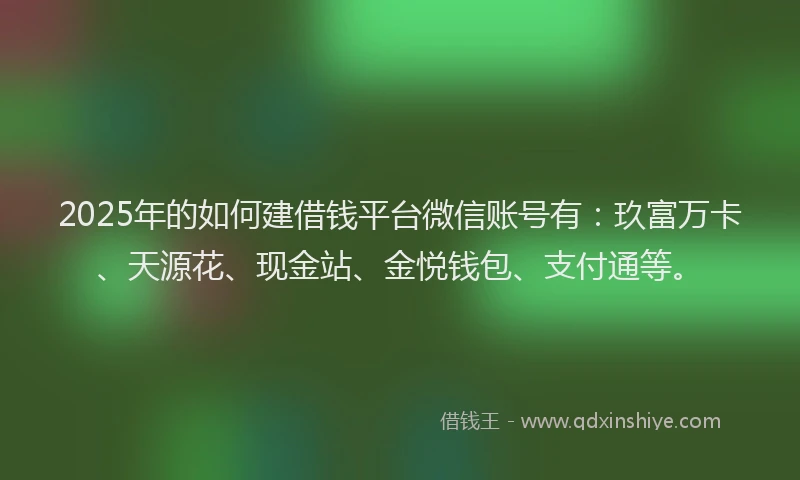 2025年的如何建借钱平台微信账号有：玖富万卡、天源花、现金站、金悦钱包、支付通等。