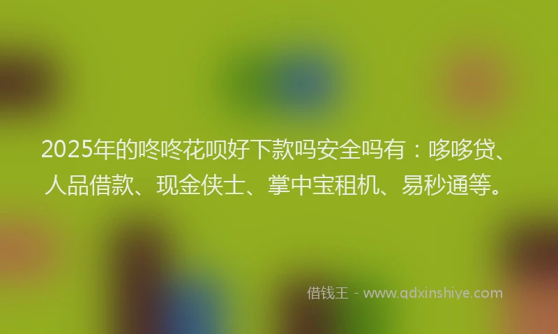 2025年的咚咚花呗好下款吗安全吗有：哆哆贷、人品借款、现金侠士、掌中宝租机、易秒通等。