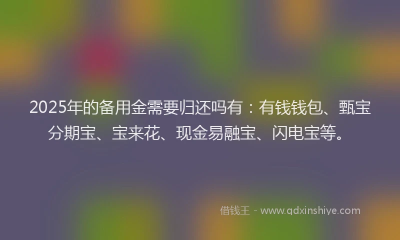 2025年的备用金需要归还吗有：有钱钱包、甄宝分期宝、宝来花、现金易融宝、闪电宝等。