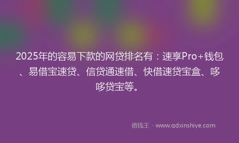 2025年的容易下款的网贷排名有：速享Pro+钱包、易借宝速贷、信贷通速借、快借速贷宝盒、哆哆贷宝等。