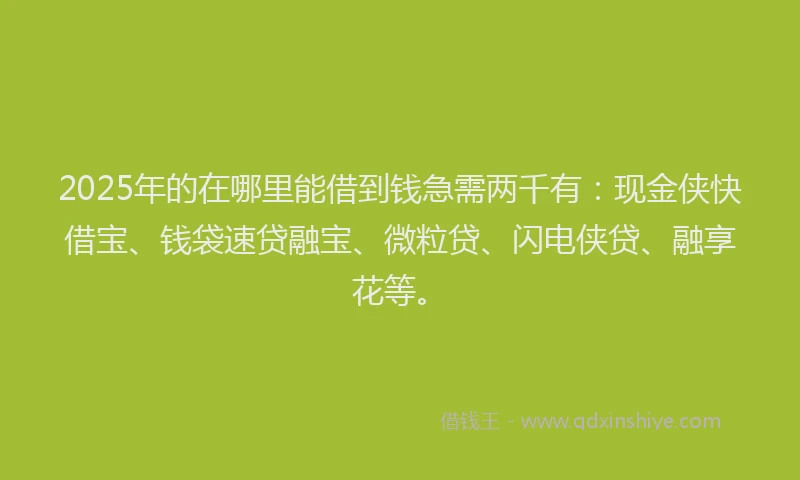2025年的在哪里能借到钱急需两千有：现金侠快借宝、钱袋速贷融宝、微粒贷、闪电侠贷、融享花等。