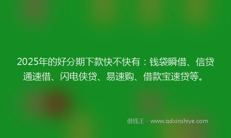 2025年的好分期下款快不快有：钱袋瞬借、信贷通速借、闪电侠贷、易速购、借款宝速贷等。